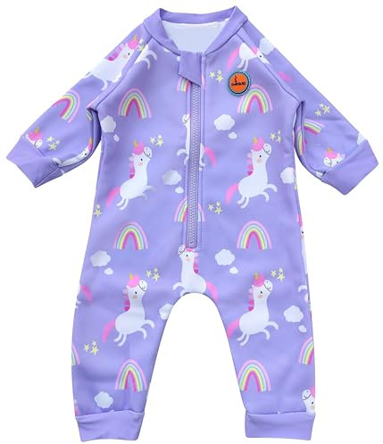 Swimbubs Baby Swimming Warm Suit Boys Fleece Lined Wetsuit Girls UV UPF50 Sun Protection Swimsuit (3-6 Months, Purple Unicorn)