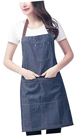 CONGARTENO Delantal De Mezclilla Colgante Azul W07, Algodón Resistente, Con Bolsillos Ajustables, Para Adultos, Adecuado Para Cocina, Taller y Salón, Delantal De Trabajo Multiusos