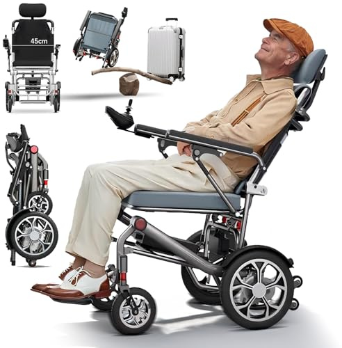 Bueuwe Elektrischer Rollstuhl Elektrisch Faltbar Leicht Elektrorollstuhl, abnehmbare Kopfstütze, 15.9 kg, 150 kg Tragfähigkeit, 400W Motor, 25-50 km Reichweite, ideal für Senioren und Behinderung,30a