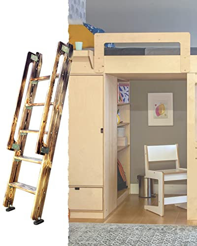 Bunk Bed Ladder Rustic Wood Bunk Bed Ladder Replacement, Universal Step Ladder with Rubber Foot Pads& Armrest, Home Bedroom Dorm Library Climb Ladder