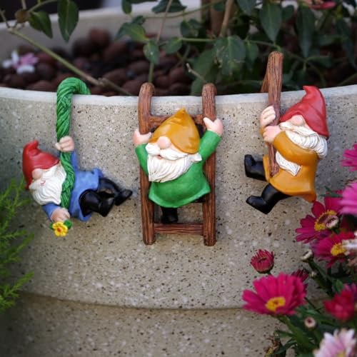 FONDUO Deko Garten Zwerge Figuren, 3 Stück Gartendeko Statue, Tiere Ornament Gartenfigur Für Außen, Harz Statue Bauernhof Balkon Wohnzimmer Office Deko (Zwerg x3)