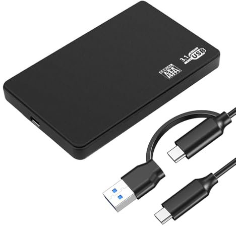 Vinmooog Caja Disco Duro 2.5 USB 3.1, 6Gbps Carcasa ssd para SATA I/II/III 7mm/9.5mm SSD HDD Sopporta UASP &Trim con USB C-C y USB A-C Cables Compatibilidad Windows Linux y Mac -Negro