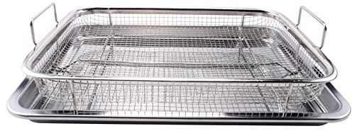 Giyofom Panier de Friteuse à Air pour Four, Bac à LéGumes et PoêLe en Acier Inoxydable, Friture à Air de Luxe dans Votre Four, Ensemble de 2 PièCes, pour Le Gril