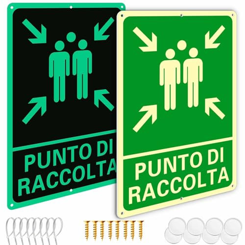 Ashoaza 2 Luminoso Cartello Punto di Raccolta Alluminio Resistente per Esterno e Interno | Cartello di emergenza e sicurezza | Cm 20x30 Punto di Raccolta Segnaletica (Punto di Assemblaggio)