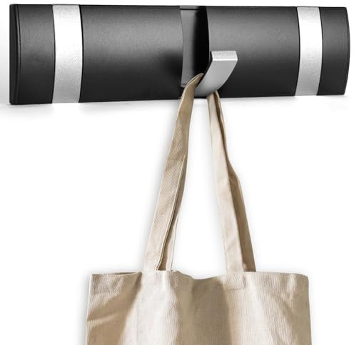 flintronic Flip Attaccapanni da Parete, Appendini da Muro con 3 Ganci Ribaltabili, Nascosto Appendiabiti da Porta, Acciaio Inox, Attaccapanni, per Bagno, Camera da Letto, Studio (Nero-Argento)