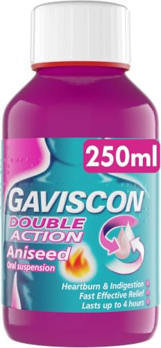 Gaviscon Double Action Aniseed Flavour Liquid, 250ml | For Heartburn & Indigestion Relief, Acid Reflux Relief, Fast-Acting Formula, Long-Lasting Protection, Pregnancy Suitable