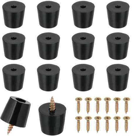 PATIKIL 14 Set Rubber Feet, 19x15x17mm Cutting Board Feet Non Slip Bumpers 5mm Screw on Rubber Feet Round Black Pads for Electronics Furniture Cutting Board Chairs Cabinet Sofa Speaker