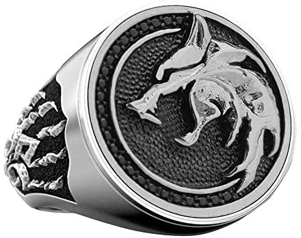 TQWSVUM Nordic Viking Wizard Wolf Head Ring, Herren Edelstahl Odin Celtic Wolf Paw Ringe, Vintage Geprägte Gothic Hunter Wolf Claw Bands Ring Statement Schmuck(10)