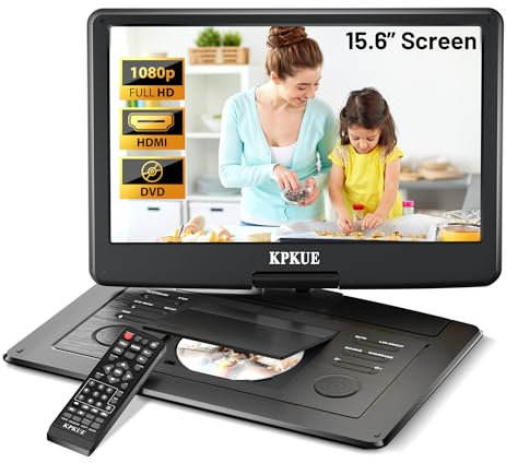 KPKUE 18” Portable DVD Player with 15.6-inch 1080P Swivel Screen, HDMI Input, Large Matte Monitor Protect Eyes, 4-Hour Battery Life, Region Free, Support Multi-Disc, Type-C, USB&SD Card for Road Trip