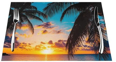 Sets de table de plage coucher de soleil pour table de salle à manger, sets de table de plage, palmiers, décoration de vacances saisonnière, rustique vintage, 45 x 30 cm, 1 pièce
