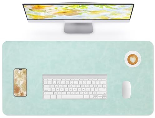 Lllunimon Leder Schreibtischunterlage Groß Mausmatte Desk Pad Mauspad Mat | Crazy Horse Leather Large Mouse Pad Beschützer Rutschfest Wasserdicht Tischmatten für Büro Zuhause (Hellgrün, 90x43cm)
