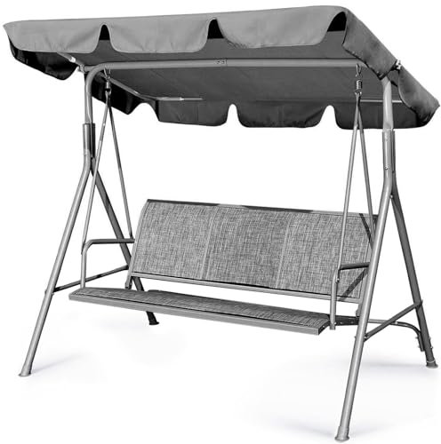GVDV 3 Seater Swing with Adjustable Canopy – Garden Swing Chairs for Adults, Garden, Patio or Poolside, Weather-Resistant Steel Frame, Grey