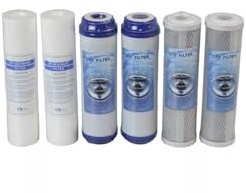 Filtro Acqua Potabile 2X KIT TRE CARTUCCE (6 PEZZI) FILTRO SISTEMA FILTRAZIONE ACQUA SEDIMENTI + CARBONI ATTIVI 10 5 μm PER DEPURATORE SOTTO LAVELLO