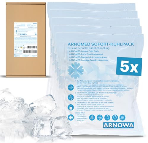 5x ARNOMED® Einweg Sofort Kühlpads 15x17cm, Kühlpack zum Knicken | Instant Cold Pack zum Knicken 15x17cm, Einweg Kältekompressen für Schwellungen & Verletzungen, Coolpack Erste Hilfe Sport