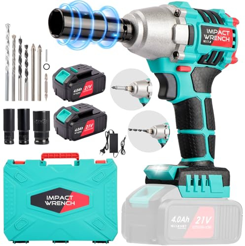 Schlagschrauber Akku 2x4.0Ah 21V: 350 Nm 2600 U/min Bürstenloser Schlagschrauber mit Nuss Set für Autoreifen - Impact Wrench für Werkstatt, Heimwerker Professionelle MISTRO Brushless