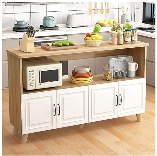 XIGOUZIQU Farmhouse Kitchen Island with Cabinets Sideboard Buffet Cabinet Kitchen Coffee Bar TV Stand Cabinet Muebles Para Cosina Open Shelving and Closed Cabinet Doors(120x30cm/47.24x11.81in)