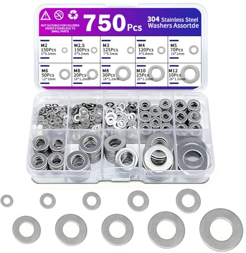 ChAusa 750 Stück Flach Unterlegscheiben Edelstahl set, Dichtring Olablassschraube, Dichtungsringe set, für Schrauben Muttern und Gewindestangen, Reparatur Hydraulik Autos Sanitär Werkstatt