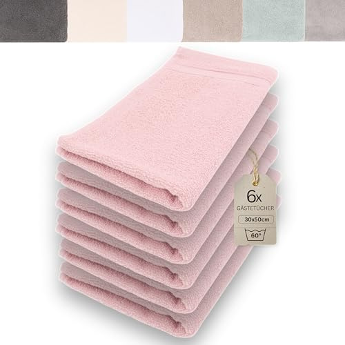 CB Home & Style Frottierwaren 430gsm 100% Baumwolle Waschhandschuh Seifenlappen Gästetuch Handtuch Duschtuch Badetuch Jacquard Bordüre (Altrosa, 6er Pack Gästetuch 30x50cm)