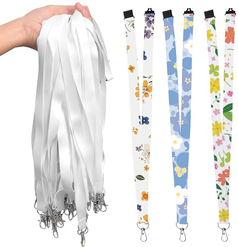 JTKDG 50 Stück Sublimations-Lanyards Blanko – Weiße Halsbänder in Großpackung mit abnehmbaren Schnallen, geeignet Hitzetransfer-Lanyards für Schlüsselanhänger, Ausweise und Namensschilder