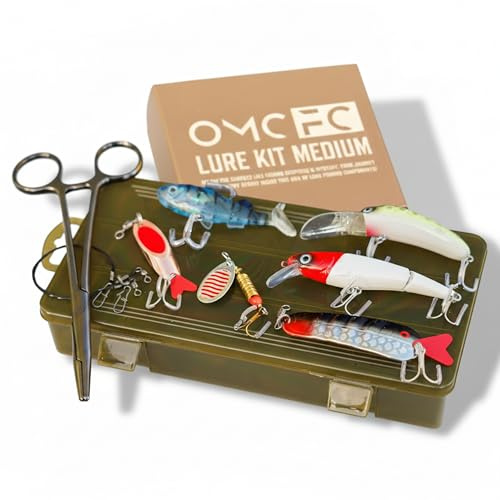 OMC FC Lure Kit Medium - Predator Fishing Lure Set with 6 Lures | Wire Traces, Forceps and Tackle Box Included - Pike, Perch and Zander Lures