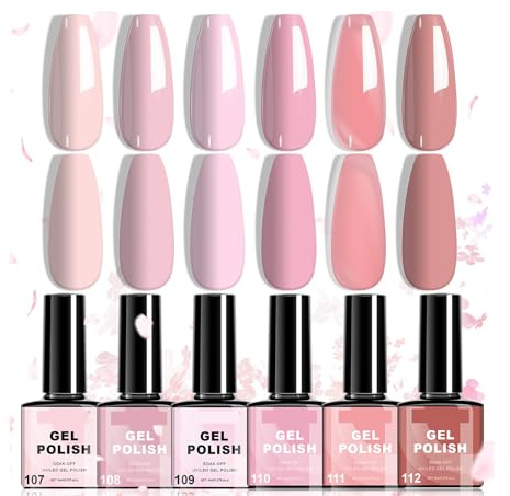 6PCS Gel Nagellack Set,6 Farben Elegant und langlebig UV Gel Nagellack Set Nude Rosa–Soak Off Gel Polish für UV/LED Lampe, Hochglanz & Langanhaltend,Natürliches Rosé Nude Farbset für Nail Art Zuhause