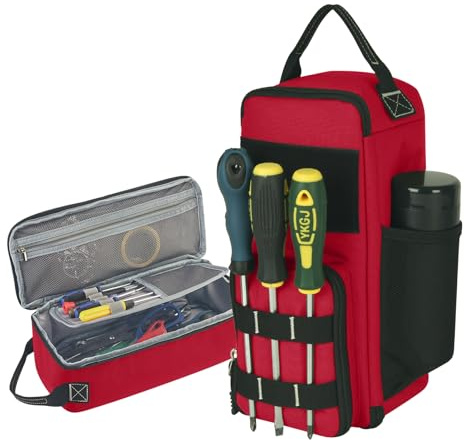12.6 Heavy Duty Small Tool Bag Pouch for Men with Multiple Pockets,Red | 1680D,Zipper,Portable Handle,Ideal for EDC,Motorcycles,Electricians;Stores Screwdrivers,Wrenches,Multimeters and Other Tools
