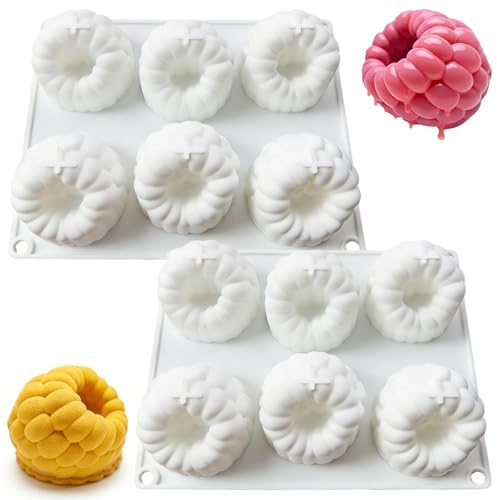 XIANJIA 2 Pièces Moule Trompe L'oeil Fruit, Moule Silicone Framboise | 6 Cavities Moules Silicones, Moules à Pâtisserie,Silicone Dessert Mold for Cakes Chocolates Jellies Creative Baking Creations