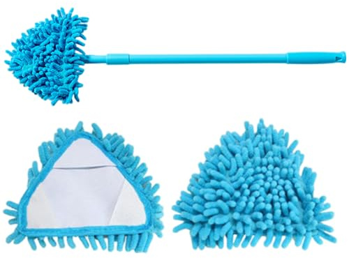 Hilai Mini Mop, 180° Rotatable Triangle Mop with Telescopic Handle, Wall Cleaner with 2 Replacement Heads for Bathroom Shower Floor Wall for Kitchen