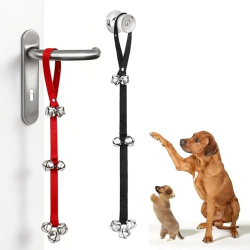 Zavqiro 7-Bell Dog Doorbell for Potty Training - Soft Fabric & Stainless Steel Bells, Adjustable Pet Door Bell with Secure Loop for Puppy and Adult Dogs (Black&Red)