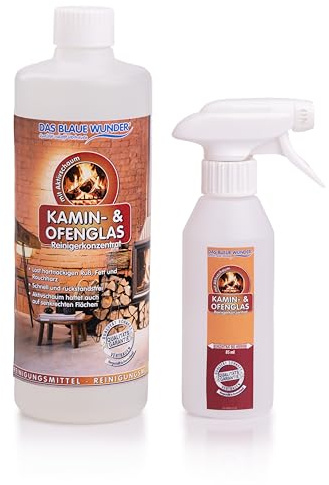 Das Blaue Wunder Kamin- und Ofenglas Konzentrat | Entfernt Ruß, Rauchharze, Ablagerungen, Fett | Schnell & Rückstandsfrei Sehr Ergiebig | Kaminscheiben Ofen (1, 1000 ml)