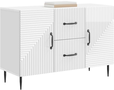 vidaXL Sideboard Hochglanz Weiß 89 x 34,5 x 60 cm Holzwerkstoff, Wohnzimmer, Vintage Sideboard, rechteckige Aufbewahrung, geräumiger Schrank, vielseitiges Möbelstück