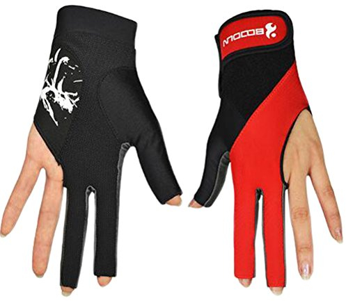 2 Stück Billard Pool Shooters, 3 Finger Links Recht Hände Handschuhe Lycra Billard Handschuh Snooker Instrumente Zubehör L rot