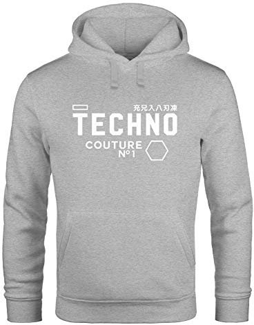 Neverless Techno Kapuzen-Pullover Hoodie Herren Männer grau 4XL