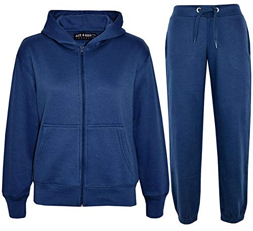 A2Z 4 Kids Boys Girls Tracksuit Set Plain & Camouflage Fleece - Plain Tracksuit Navy 7-8