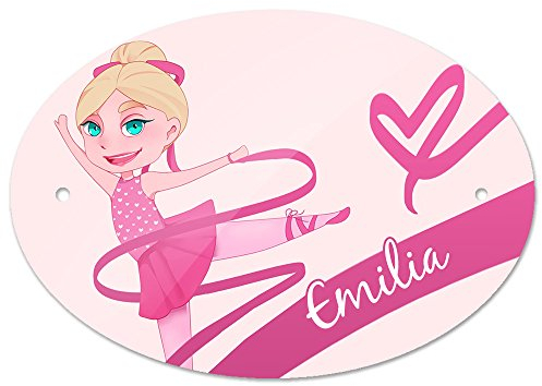 Eurofoto Türschild mit Namen Emilia und Motiv mit Tänzerin für Mädchen | Kinderzimmer-Schild
