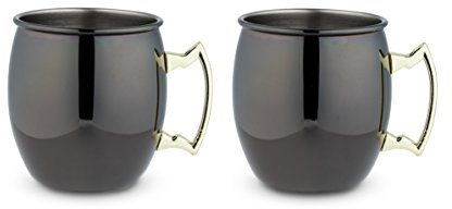 True 7385 Schwarzer Moscow Mule Becher mit goldenem Griff (2er-Pack), Einheitsgröße, mehrfarbig