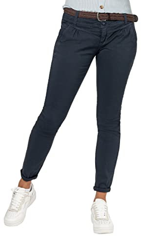 Urban Surface Damen Chino Stoff-Hose mit Flecht-Gürtel Blue M