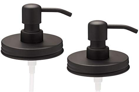 Jarmazing Products Wide Mouth Black Mason Jar Soap Dispenser Lids - Two Pack - for All Wide Mouth Canning Jars