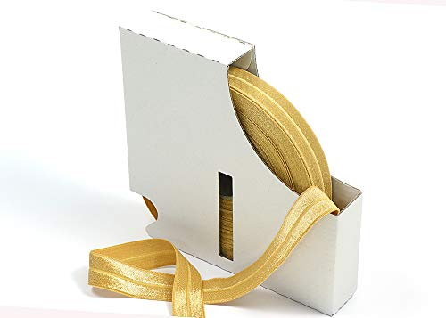Matsa BOXRL19/9 20 m Band, Faltband, 19 mm, elastisches Schrägband, hohe Elastizität, für Masken, Nähen, Kleidung, Basteln, DIY, Elastan, gold