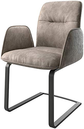 DELIFE Schwingstuhl Vinja-Flex Freischwinger flach Schwarz Mikrofaser Taupe Vintage