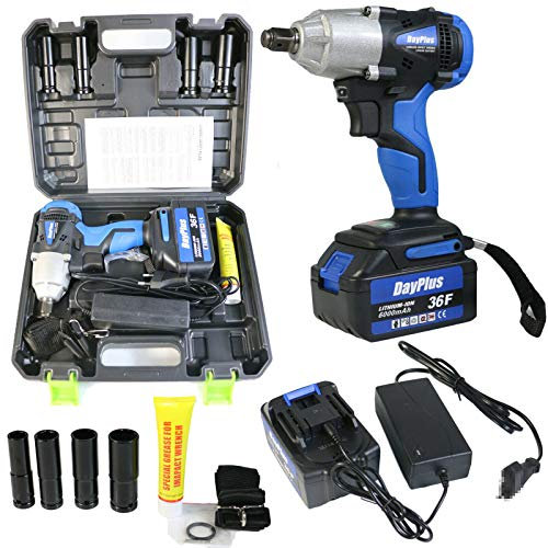 Impact Gun Huge Torque 420Nm Impact Driver Tool Ratchet Rattle Nut Electric Cordless 18V Impact Wrench with 4X ½ Inch sockets+1Pcs 6000mAh Li-Ion Battery