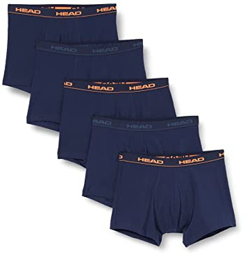 HEAD Mens Men’s Basic Boxers (5 Pack) Boxer Shorts, Peacoat/orange, M (5er Pack) Men’s Basic Boxers (5 Pack)