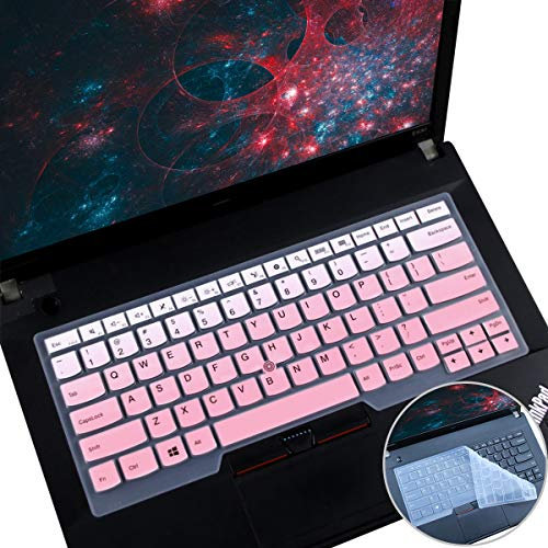 2 PCS Keyboard Cover for 14 Thinkpad T14 Gen 2/1, E14 Gen 4/3/2, T14s Gen 2/1, L14 Gen 3/2, Thinkpad T490 T495 T480 T480S T470, ThinkPad P14s, X1 Carbon 8th/7th/6th, X1 Extreme Gen 3/2-OPink+Clear