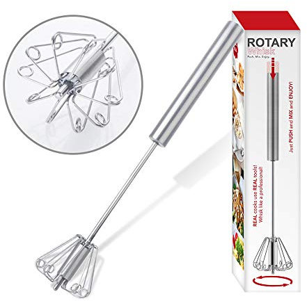 Batidor giratorio para huevos de acero inoxidable, batidor de huevos semiautomático para cocinar, batir, mezclar y batir, 26 cm