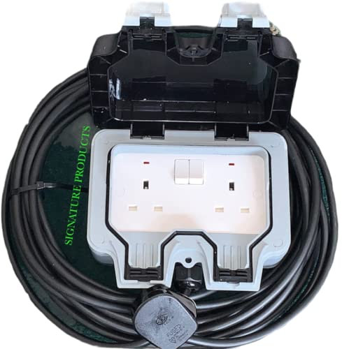 Outdoor Garden Extension Lead Socket IP66 Rated 1m to 25m Black Cable ALL LENGTHS (20M)