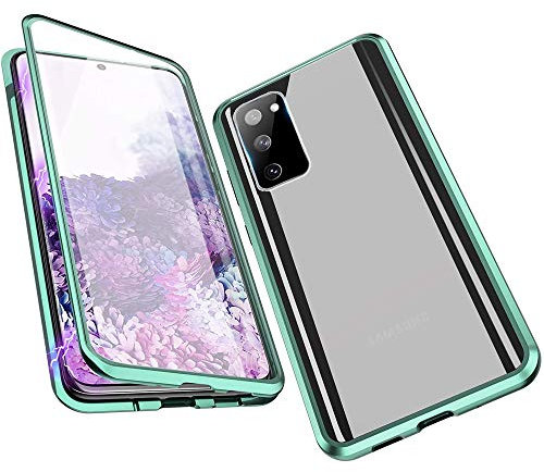 Coque pour Samsung Galaxy S20 FE (6,5 cm) Coque magnétique avec protection d'objectif d'appareil photo 360° Bumper en métal transparent avant et arrière en verre trempé Design monobloc Protection