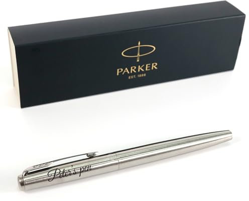 Personalised Custom Parker Jotter SS fountain pen + Gift Box | Laser Engraved - chrome trim