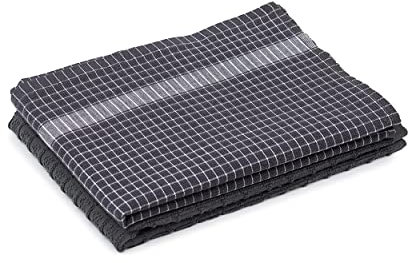 Amago - 2er Pack Küchen Frottier Handtuch, 100 prozent Baumwolle, 50 x 70 cm - Grau/weiß