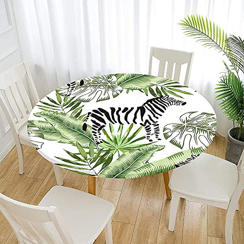 FANSU 3D Runde Tischdecke Abwaschbar, Pflanzen Motiv Wasserdicht Elastische Lotuseffekt Tischdecken Fleckschutz Abwischbar Tischtuch für Outdoor Küchentisch Garten (Zebra,Durchmesser 120cm)