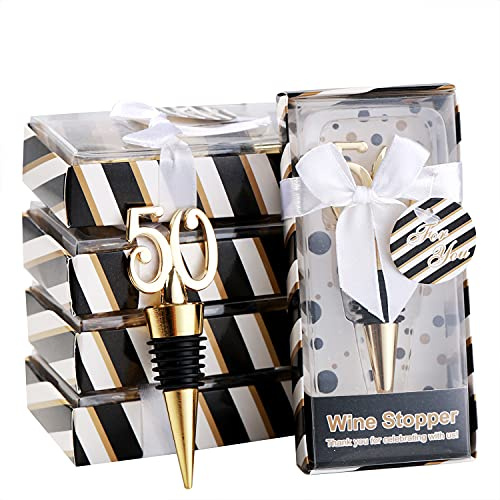12 Pcs Gold 50 Wine Bottle Stopper for Birthday Anniversary Favor，Beverage Bottle stoppers 50th Birthday Party Wedding Anniversary Keepsake Souvenir Decoration Gift Supplies (Gold 50, 12)